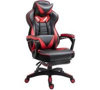 Vinsetto Chaise Gaming Ergonomique, Fauteuil de Bureau Confortable avec Repose-Pied, Appuie-Tête et Coussin Lombaire, Hauteur Réglable, Noir et Rouge