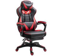 Vinsetto Fauteuil de bureau gamer style baquet racing - pivotant, inclinable - coussin lombaire, tétière, repose-pieds inclus - revêtement synthétique rouge noir