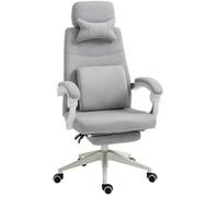 Vinsetto Fauteuil de bureau grand confort dossier réglable repose-pied roulettes 360° lin 62 x 68 x 127 cm gris