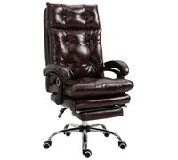 Vinsetto Fauteuil de Bureau Hauteur Réglable Dossier Inclinable Marron | Chaise de Bureau Ergonomique, Repose-Pied Rétractable, Pivotant à 360°, Cuir Synthétique, pour Chambre, Télétravail