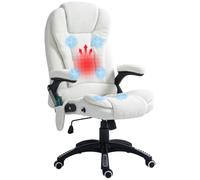 Vinsetto Fauteuil de Bureau Massant et Chauffant 67x74x116cm Blanc | Chaise de Bureau Ergonomique, Hauteur Réglable, Dossier Inclinable, Télécommande Filaire, Pivotant à 360°, Tissu en Polyester