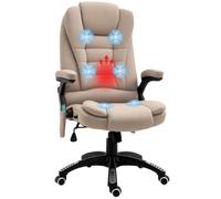 HomCom Fauteuil de bureau massant et chauffant - Hauteur réglable dossier inclinable - Polyester Beige