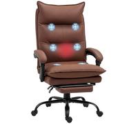 Vinsetto Fauteuil de Bureau massant et Chauffant, Chaise de Bureau, Chaise Ergonomique avec Hauteur réglable, Dossier inclinable et télécommande Filaire, pivotant à 360°, Tissu en Microfibre, Marron