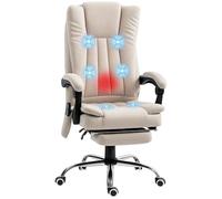 Vinsetto Fauteuil de Bureau massant et Chauffant, Chaise de Bureau Ergonomique avec Dossier inclinable, Hauteur réglable, Repose-Pied et télécommande Filaire, pivotant à 360°, crème