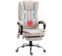 Vinsetto Fauteuil de Bureau massant et Chauffant, Chaise de Bureau Ergonomique avec Dossier inclinable, Hauteur réglable, Repose-Pied et télécommande Filaire, pivotant à 360°, crème