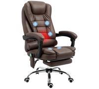 Vinsetto Fauteuil de Bureau massant et Chauffant, Chaise de Bureau Ergonomique Hauteur réglable, Dossier inclinable, Repose-Pieds, télécommande Filaire, pivotant 360°, Tissu en Microfibre, Marron