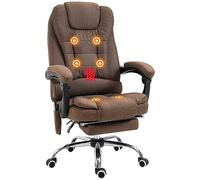 Vinsetto Fauteuil De Bureau Massant Et Chauffant, Ergonomique À Hauteur Ajustable avec Dossier Inclinable, Chaise Pivotante 360°, Repose-Pieds, Télécommande Filaire, Tissu Effet Lin, Marron
