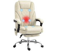 Vinsetto Fauteuil de bureau ergonomique massant et chauffant, repose-pieds rétractable, Beige