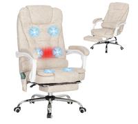 Vinsetto Fauteuil de Bureau Massant et Chauffant Microfibre Crème
