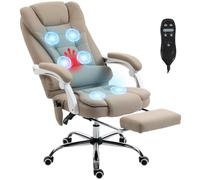 Vinsetto Fauteuil de Bureau massant et Chauffant, Chaise de Bureau, Chaise Ergonomique avec Hauteur réglable, Dossier inclinable et télécommande Filaire, pivotant à 360°, en Toile de Lin, Beige