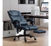 Vinsetto Fauteuil de bureau massant, repose-pied, hauteur réglable, dossier inclinable, télécommande filaire, 66x75x122cm, bleu