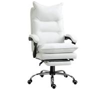 Vinsetto Fauteuil de Bureau Similicuir Large Assise Rembourrée Blanc | Chaise Bureau Ergonomique, Dossier Inclinable, Hauteur Réglable, Accoudoirs et Repose-pied Intégrés, Charge 135 Kg