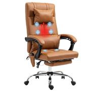 Vinsetto Fauteuil de Massage de Bureau, Chaise d'ordinateur chauffante, Repose-Pieds, télécommande, Coussin Appui-tête Amovible et Oreiller Lombaire, Poche de Rangement, Housse synthétique, Marron