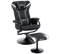 Vinsetto Fauteuil relax avec pouf, fauteuil TV, fauteuil rembourré style jeu, fauteuil gaming avec fonction chaise longue, inclinable à 130°, pour salle vidéo, salle de loisirs, noir+gris, 67 x 82,5 x