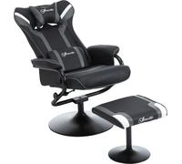Vinsetto Fauteuil relax avec pouf, fauteuil TV, fauteuil rembourré, style jeu, fauteuil gaming, fonction allongée, inclinable à 130°, pour salle vidéo, salle de loisirs, noir+gris, 67 x 82,5 x 103 cm
