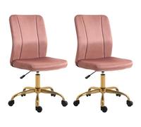 Vinsetto Lot de 2 chaises de Bureau Design Contemporain Fauteuil pivotant 360° Ergonomique Dossier incurvé Hauteur réglable revêtement Velours 56 x 60 x 102 cm Rose et doré