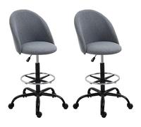 Vinsetto Lot de 2 chaises de Bureau Fauteuil de Bureau Assise Haute réglable 105-125H cm Tabouret de Bureau pivotant 360° Lin Gris