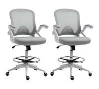 Vinsetto Lot de 2 Fauteuils de Bureau 64L x 60l x 106-126H cm Gris Blanc | Chaise de Bureau, Assise Haute Réglable, Tabouret Pivotant 360°, Maille Respirante