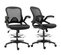 Vinsetto Lot de 2 Fauteuils de Bureau Chaise de Bureau 64x60x106-126cm Noir | Assise Haute Réglable, Tabouret Pivotant 360°, Maille Respirante