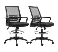 Vinsetto Lot de 2 Fauteuils de Bureau Réglable 64L x 59l x 104-124H cm Noir | Chaise de Bureau, Assise Haute, Tabouret Pivotant 360°, Maille Respirante