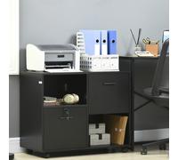 Vinsetto Meuble de Bureau avec 2 Tiroirs pour Documents et Étagères, Roulettes avec Verrou, 80x40x66cm, Noir