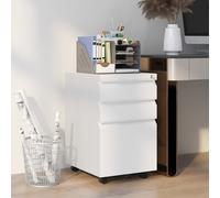 Vinsetto Mobiletto de Bureau à 3 Tiroirs avec Barre Réglable et Plateau, en Acier, 37x43.5x60 cm, Blanc
