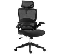 Vinsetto Siège de bureau réglable en hauteur avec fonction bascule, accoudoirs réglables et support lombaire, 62x58x120-133 cm, noir