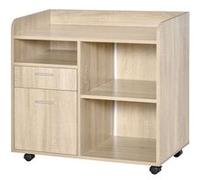 Vinsetto Support d'imprimante caisson placard de bureau mobile étagère réglable 2 tiroirs + 3 niches + grand plateau panneaux particules chêne