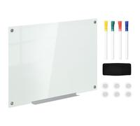 Vinsetto Tableau magnétique en verre mural 90 x 60 cm sans cadre avec plateau, 4 marqueurs et tampon effaceur, installation facile, blanc