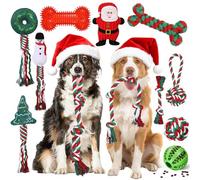 Vinsot Lot de 12 jouets à mâcher pour chiens de grande taille, jouets à mâcher agressifs avec corde dentaire, balles couinantes et os à mâcher pour chiens de taille moyenne et grande et XL