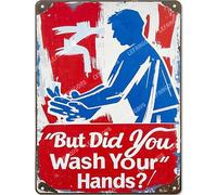 Vinstralivye Panneau en étain 30,5 x 40,6 cm avec inscription « But did you wash your hands » - Décoration murale moderne - Cadeau minimaliste pour salon