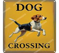 Vinstralivye Plaque en métal 30,5 x 30,5 cm avec inscription Dog Crossing Road Street Yard Garden Wall Man Cave Decor Tin Sign In Outdoor