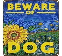 Vinstralivye Plaque en métal 30,5 x 30,5 cm Beware Of Dog Road Street Yard Garden Wall Man Cave Décor intérieur extérieur