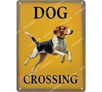 Vinstralivye Plaque en métal 30,5 x 40,6 cm avec inscription Dog Crossing Road Street Yard Garden Wall Man Cave Decor Tin Sign In Outdoor
