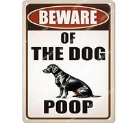 Vinstralivye Plaque en métal vintage 30,5 x 40,6 cm Beware of the Dog Poop Funny Garage Man Cave Decor