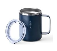 VINSUN Gobelet Isotherme avec Poignée 350ml - Mug Isotherme à Emporter, Acier Inoxydable, Couvercle Transparent, Sans BPA - Tasse à Café pour Bureau, Camping, École
