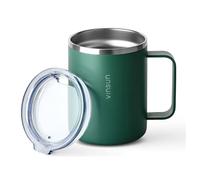 VINSUN Gobelet Isotherme avec Poignée 350ml - Mug Isotherme à Emporter, Acier Inoxydable, Couvercle Transparent, Incassable - Tasse à Café pour Bureau, Camping, Voyage
