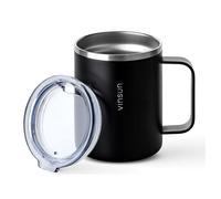 VINSUN Gobelet Isotherme avec Poignée 350ml - Mug Isotherme à Emporter, Acier Inoxydable, Couvercle Transparent, Double Paroi - Tasse à Café pour Bureau, Camping, Voyage