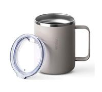 VINSUN Gobelet Isotherme avec Poignée 350ml - Tasse à Café à Emporter, Acier Inoxydable, Couvercle Transparent, Double Paroi - Mug Isotherme pour Bureau, Camping, Voyage