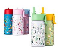 VINSUN Gourde Enfant Dinosaure 350ml avec Paille - Inox, sans BPA, anti fuite, incassable - Bouteille d'eau Enfant pour Maternelle, Ecole, Sport