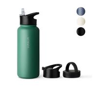 VINSUN Gourde Isotherme 1l - Gourde Inox avec Paille (3 Bouchons) - Étanche, sans BPA, Reutilisable - Bouteille d'eau Isotherme pour Sport, Randonnée, École, Bureau