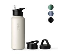 VINSUN Gourde Isotherme 1l - Gourde Inox avec Paille (3 Bouchons) - Étanche, sans BPA, Reutilisable - Bouteille d'eau Isotherme pour Sport, Randonnée, École, Bureau