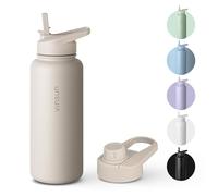 VINSUN Gourde Isotherme 1l - Gourde Inox avec Paille et Ouverture pour Boire - Étanche, sans BPA, Reutilisable - Bouteille d'eau Isotherme pour Sport, Randonnée, École, Bureau