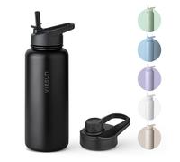 VINSUN Gourde Isotherme 1l - Gourde Inox avec Paille et Ouverture pour Boire - Étanche, sans BPA, Reutilisable - Bouteille d'eau Isotherme pour Sport, Randonnée, École, Bureau