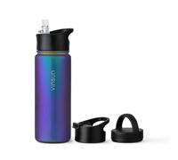 Vinsun Gourde Isotherme 500ml - Gourde Inox avec Paille - 3 Couvercles - Anti-Fuite, sans BPA, Reutilisable - Bouteille Isotherme pour Sport, Voyage