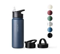 Vinsun Gourde Isotherme 500ml, Gourde Inox avec Paille - 3 Couvercles - Anti-Fuite, sans BPA, Reutilisable - Bouteille Isotherme pour Sport, Voyage, École, Université