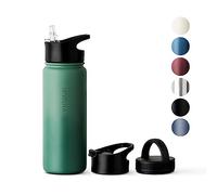 Vinsun Gourde Isotherme 500ml Inox - avec Paille (3 Bouchons) - Étanche, sans BPA, Garde Froid & Chaud - Bouteille Thermo Sport, Randonnee, Velo, École, Bureau