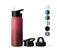 Vinsun Gourde Isotherme 500ml Inox - avec Paille (3 Bouchons) - Étanche, sans BPA, Garde Froid & Chaud - Bouteille Thermo Sport, Randonnee, Velo, École, Bureau