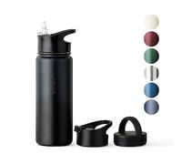 Vinsun Gourde Isotherme 500ml Inox - avec Paille (3 Bouchons) - Étanche, sans BPA, Reutilisable - Bouteille Thermo Sport, Randonnee, Velo, Voyage, École, Bureau