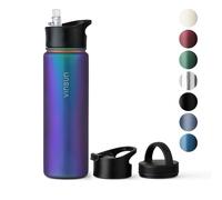 Vinsun Gourde Isotherme 750ml, Gourde Inox avec Paille - 3 Couvercles - Anti-Fuite, sans BPA, Reutilisable - Bouteille Isotherme pour Sport, Voyage, École, Université
